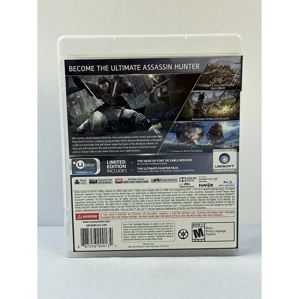 Assassin's Creed Rogue Limited Edition PS3 Game Untested Case Disc Ubisoft